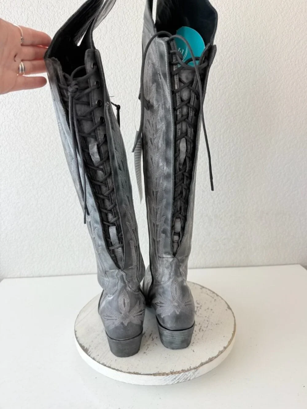 Lane LEXINGTON Over The Knee Black Cowboy Boots Womens 7.5 Western Snip Toe Tall